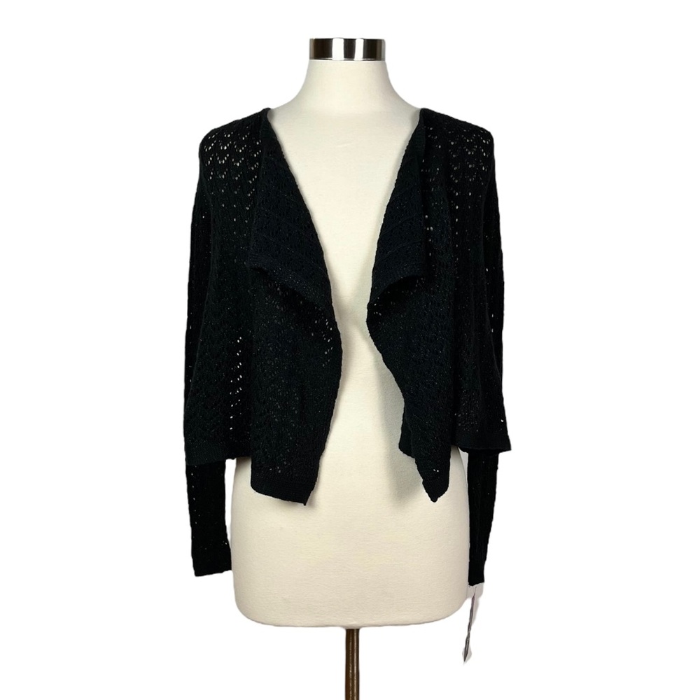 Cherokee Black and Metallic Silver Shimmer Open Front Cardigan
